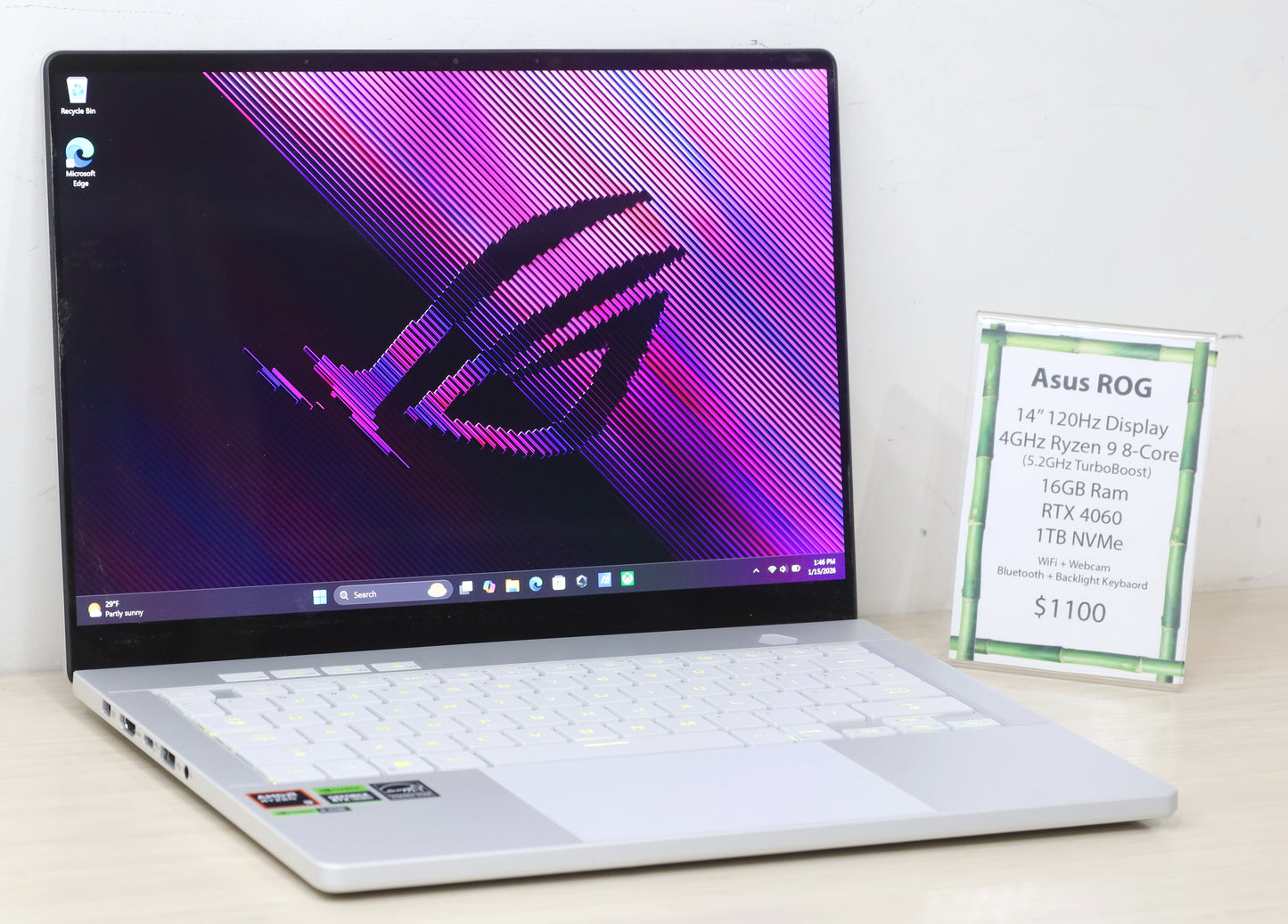 ASUS ROG Laptop- 14" 120Hz Screen, 4GHz Ryzen 9, 16GB Ram, 1TB SSD