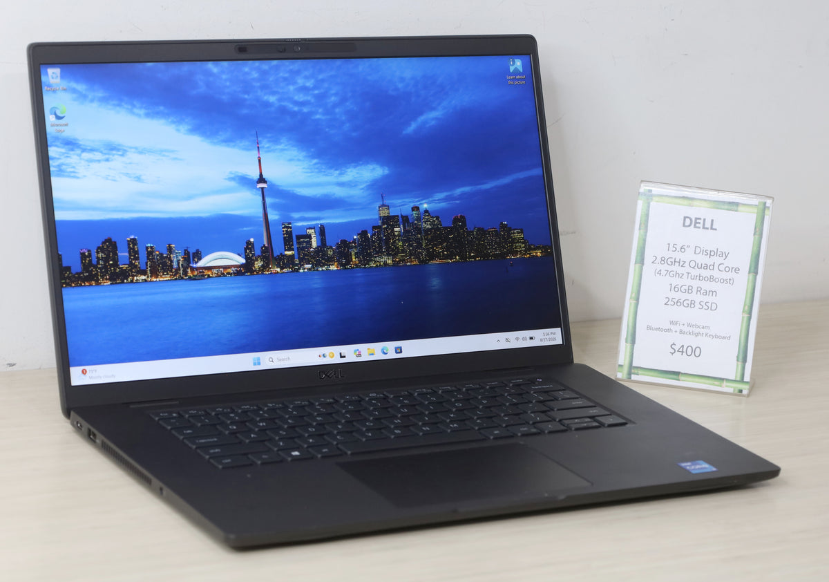 Dell Laptop - 15.6" Display, 2.8GHz Quad Core CPU, 16GB Ram, 256GB SSD Storage
