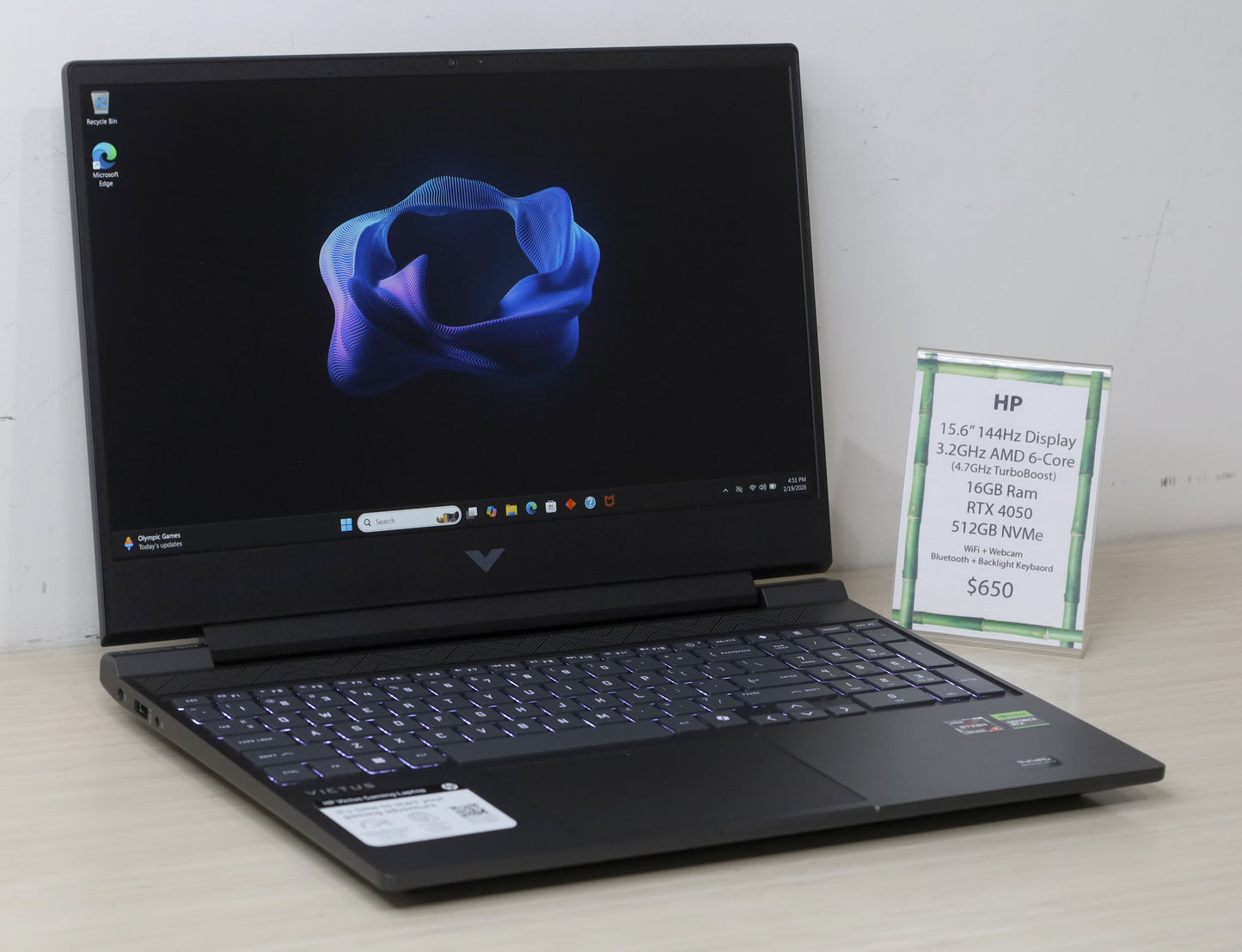 HP Laptop - 15.6" 144Hz Display, 3.2GHz AMD CPU, RTX 4050, 16GB Ram, 512GB SSD