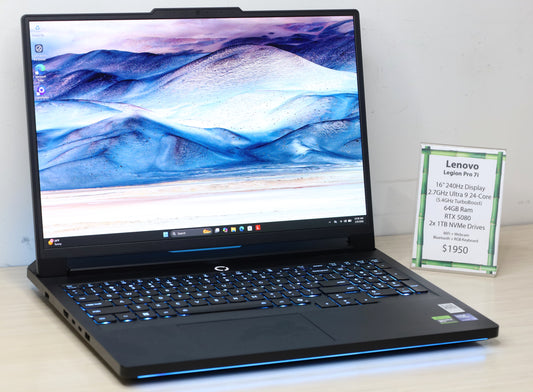 Lenovo Laptop - 16" 240Hz Display, 2.7GHz Ultra 9, RTX 5080, 64GB Ram, 2TB SSD